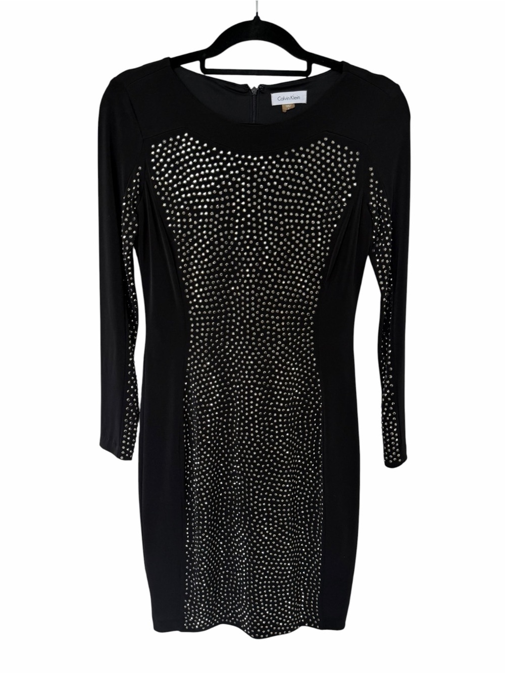 โ
Calvin Klein Black Studded Long Sleeve stretch Sheath Dress size 2